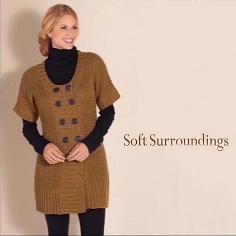 Soft Surroundings M City Sweater Tunic Short Sleeve Cardigan Double Breasted